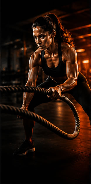 Aluna treinando funcional com corda naval na Fit Way Club